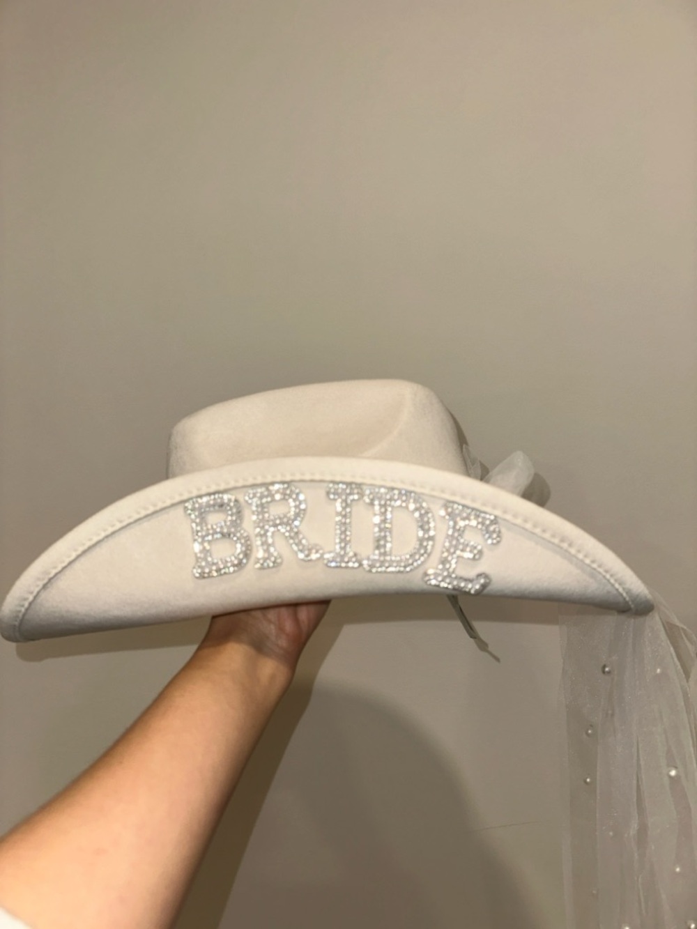 White 'BRIDE' Western Bachelorette Cowgirl Hat with Veil